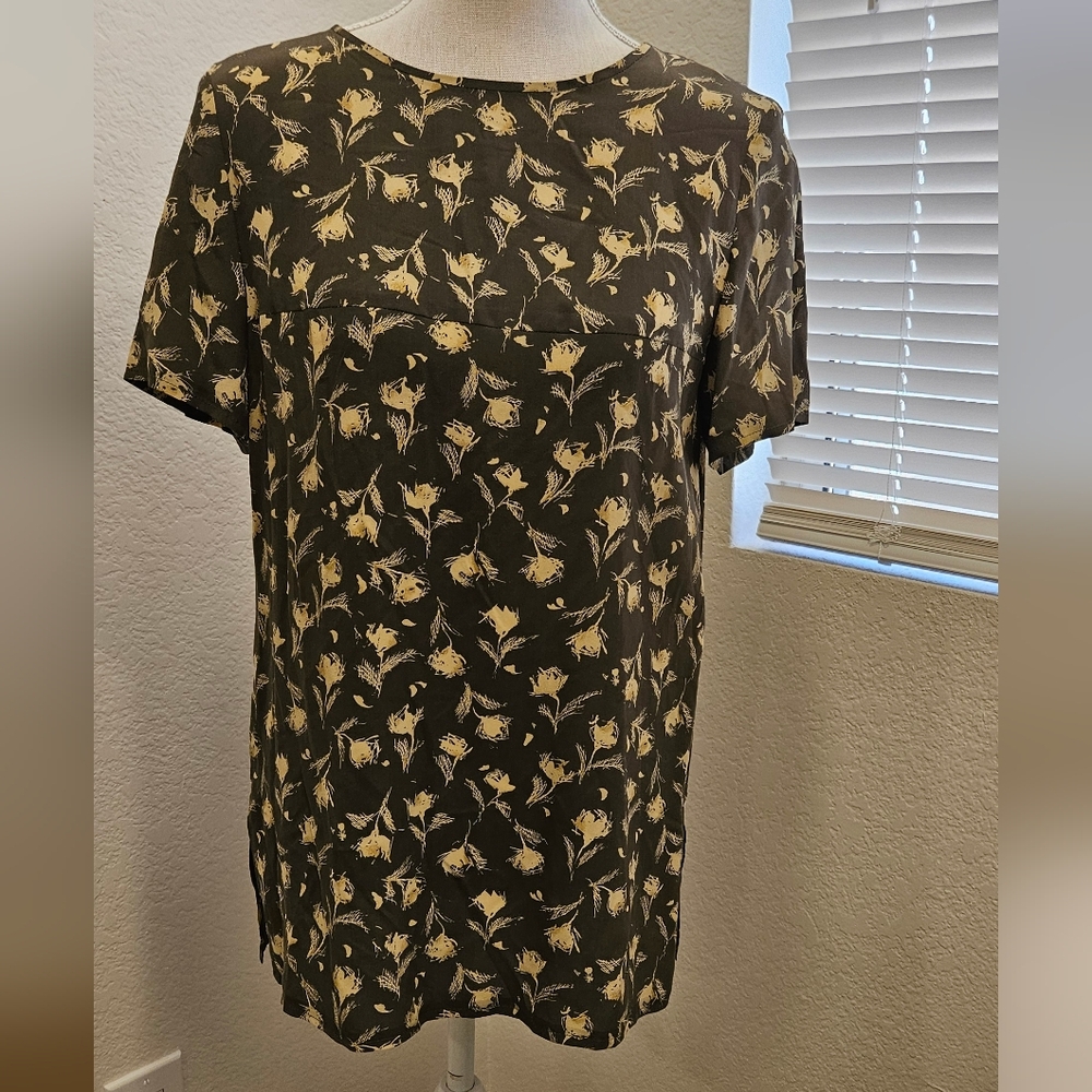 Chloe Olive and Tan Floral Silk Blouse